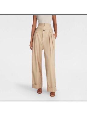 KBB by Kahlana High-Waist Wide-Leg Trousers in Beige